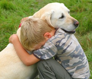 hug-kid dog